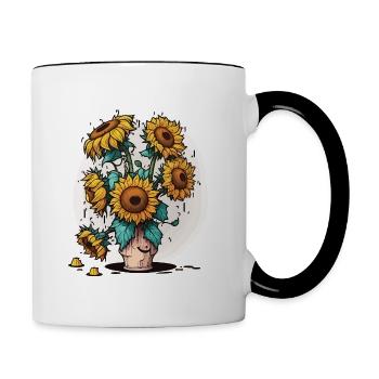 Sonnenblumen in voller Blüte - Tasse zweifarbig - Weiß/Schwarz - Rechts