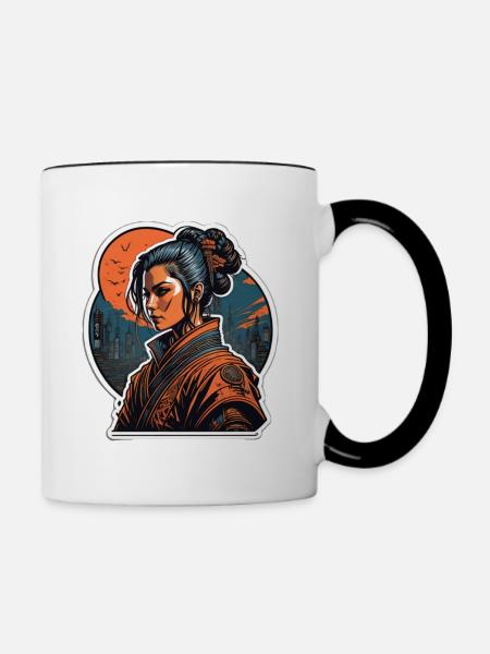 Frau mit Kimono - Tasse zweifarbig - Weiß/Schwarz