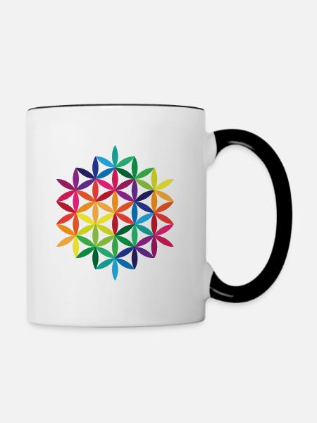 Regenbogenblume des Lebens 2 - Tasse zweifarbig - Weiß/Schwarz