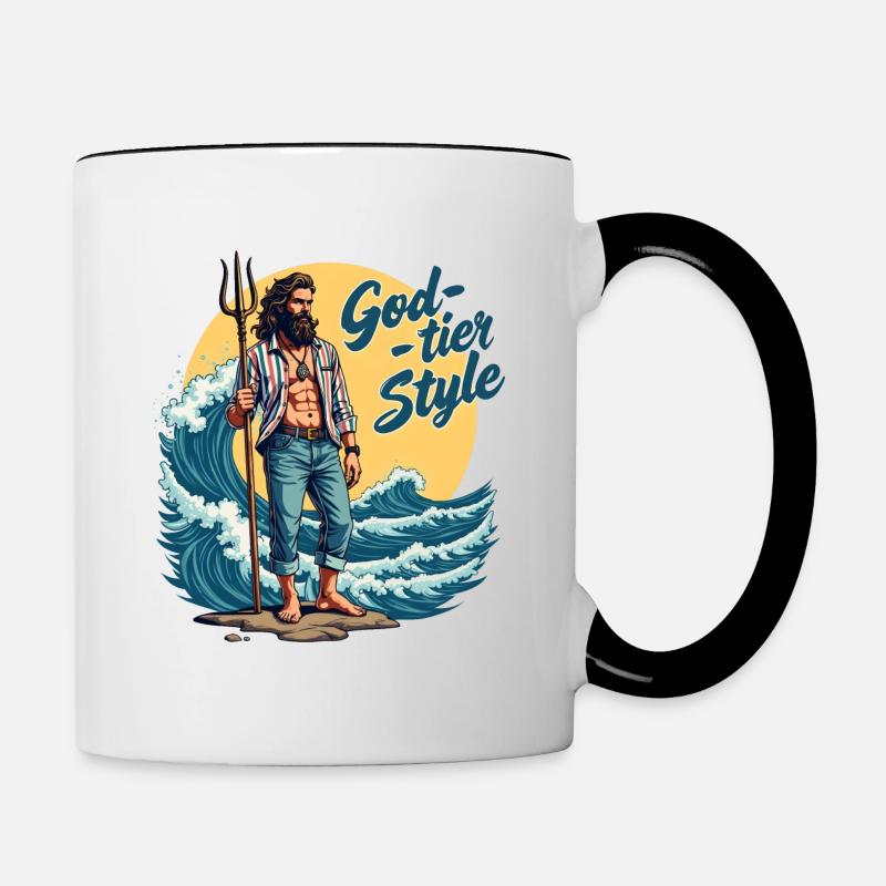 God Tier Style - Hipster Poseidon - Tasse zweifarbig - Weiß/Schwarz