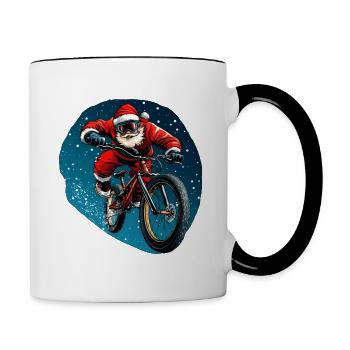 Downhiller Santa Claus / Downhill Bike - Contrasting Mug - white/black - Right