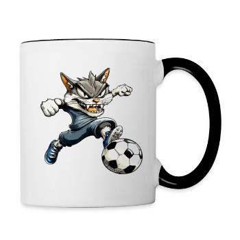 Fussballer Katze - Tasse zweifarbig - Weiß/Schwarz - Rechts
