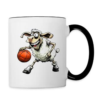 Schaf Basketball / Basketballer Schafe - Tasse zweifarbig - Weiß/Schwarz - Rechts
