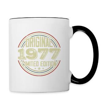 1977 Birthday Parties, ein legendärer Jahrgang - Tasse zweifarbig - Weiß/Schwarz - Rechts