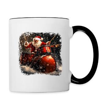 Weihnachtsmann Schlagzeuger - Tasse zweifarbig - Weiß/Schwarz - Rechts