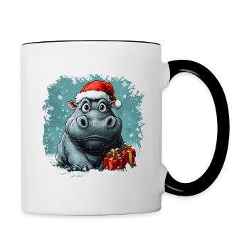 Nilpferd Weihnachten - Tasse zweifarbig - Weiß/Schwarz - Rechts