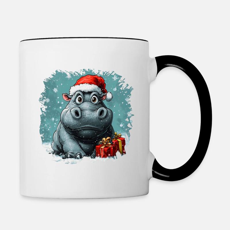 Nilpferd Weihnachten - Tasse zweifarbig - Weiß/Schwarz