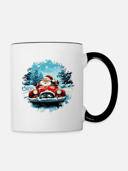 Autofahrer Weihnachten / Weihnachtsmann Autofahrer - Tasse zweifarbig - Weiß/Schwarz