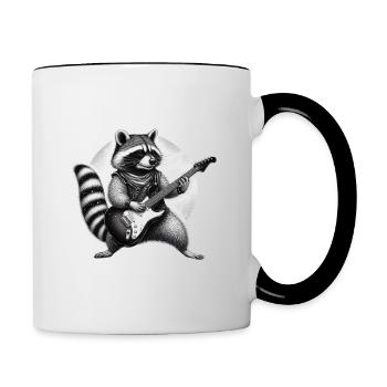 Waschbär mit E-Gitarre - Tasse zweifarbig - Weiß/Schwarz - Rechts