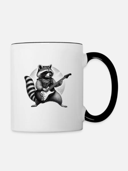 Waschbär mit E-Gitarre - Tasse zweifarbig - Weiß/Schwarz