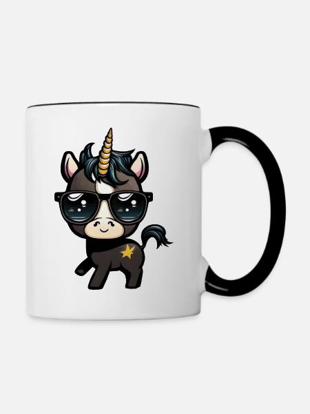 Schwarzes Einhorn - Tasse zweifarbig - Weiß/Schwarz