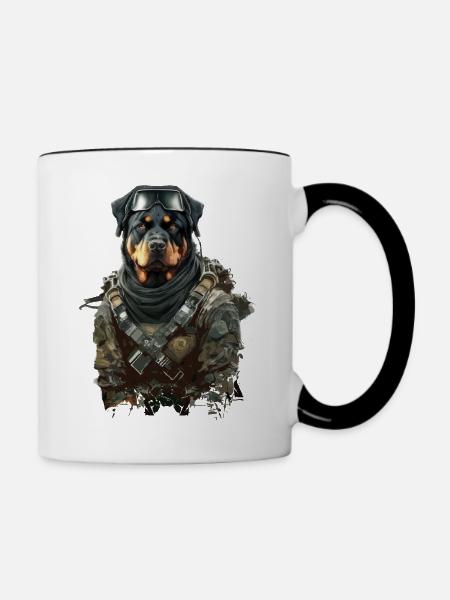 Rottweiler als Soldat - Tasse zweifarbig - Weiß/Schwarz