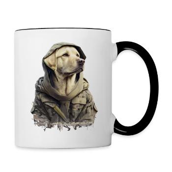 Labrador as a soldier - Contrasting Mug - white/black - Right