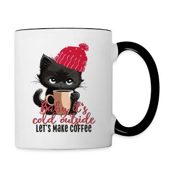 chat d’hiver café chat café d’hiver froid - Mug contrasté - blanc/noir - Droite