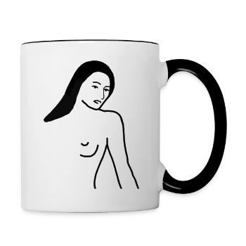 Coole Zeichnung im Lineart - Style. VanessaKeen - Tasse zweifarbig - Weiß/Schwarz - Rechts