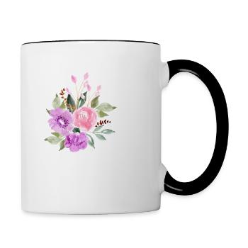 Lila Blumenbuchstabe F - Tasse zweifarbig - Weiß/Schwarz - Rechts
