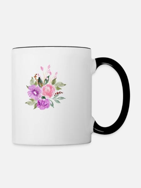 Lila Blumenbuchstabe F - Tasse zweifarbig - Weiß/Schwarz