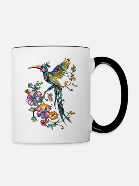 Schönes Vogelmotiv - Tasse zweifarbig - Weiß/Schwarz