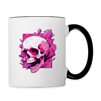 Rosa Totenkopf - Tasse zweifarbig - Weiß/Schwarz - Rechts