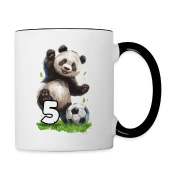 Fußball Panda 5 Jahre Geburtstag - Tasse zweifarbig - Weiß/Schwarz - Rechts