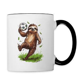 Fußball Faultier Sloth Soccer Ball - Tasse zweifarbig - Weiß/Schwarz - Rechts