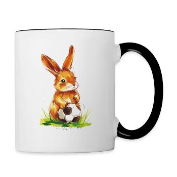 Rabbit Hase Fußball Kaninchen - Tasse zweifarbig - Weiß/Schwarz - Rechts