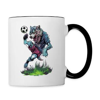 Fußball Wolf Loba Loup Wilk Lupa Lupo Werewolf - Tasse zweifarbig - Weiß/Schwarz - Rechts