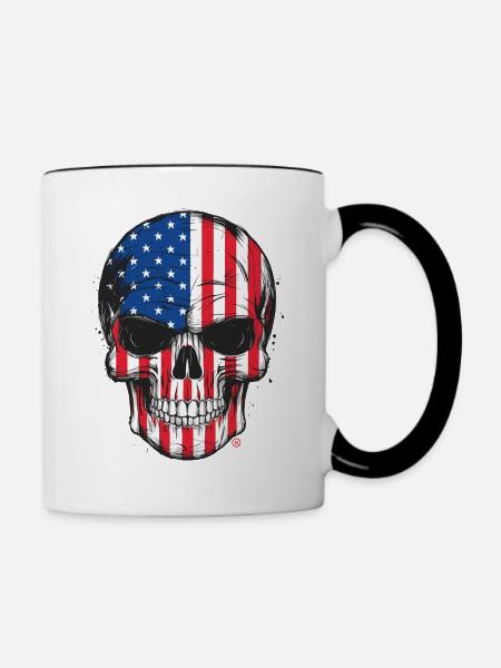 Skull - US Flagge - Tasse zweifarbig - Weiß/Schwarz