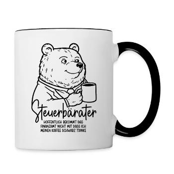 Steuerberater Bär Kaffeetasse Kaffee Steuerbärater - Tasse zweifarbig - Weiß/Schwarz - Rechts