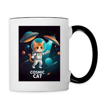 Cosmic Cat – Weltraum Astronaut Katze - Tasse zweifarbig - Weiß/Schwarz - Rechts