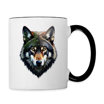 Wolf Kopf - Tasse zweifarbig - Weiß/Schwarz - Rechts