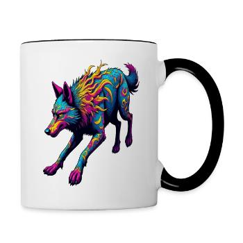 Loup courant psychédélique – Neon Fantasy Animal Art - Mug contrasté - blanc/noir - Droite