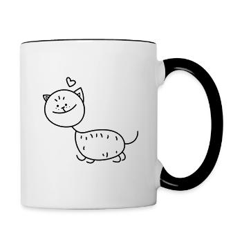 Strichmännchen Katze - Tasse zweifarbig - Weiß/Schwarz - Rechts