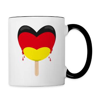 Deutschlandfahne mit Herz und Eis. - Tasse zweifarbig - Weiß/Schwarz - Rechts