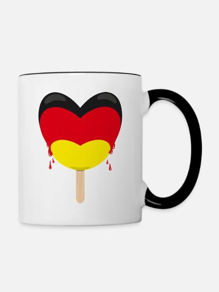 Deutschlandfahne mit Herz und Eis. - Tasse zweifarbig - Weiß/Schwarz