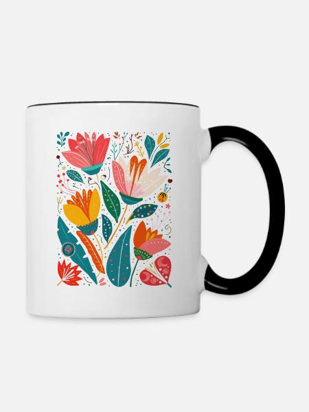 Otomi Blumenmuster Kulturelle Kunst - Tasse zweifarbig - Weiß/Schwarz