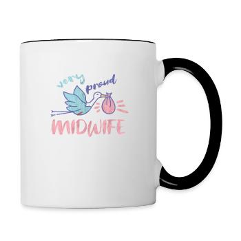 Very proud midwife midwife stork brings baby - Contrasting Mug - white/black - Right