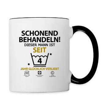 4 Vier jahre jährige Beziehung Mann Freund - Tasse zweifarbig - Weiß/Schwarz - Rechts