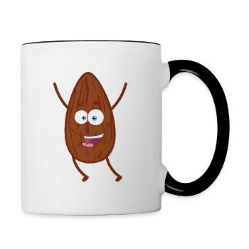Glücklich lächelnde Mandelnuss - Tasse zweifarbig - Weiß/Schwarz - Rechts