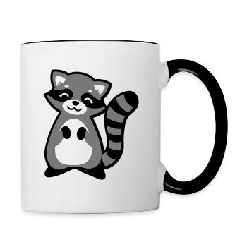 Niedlicher Waschbär Tierkind / Cute raccoon animal - Tasse zweifarbig - Weiß/Schwarz - Rechts
