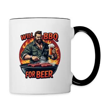 WILL BBQ FOR BEER - Grillen und Bier - Tasse zweifarbig - Weiß/Schwarz - Rechts