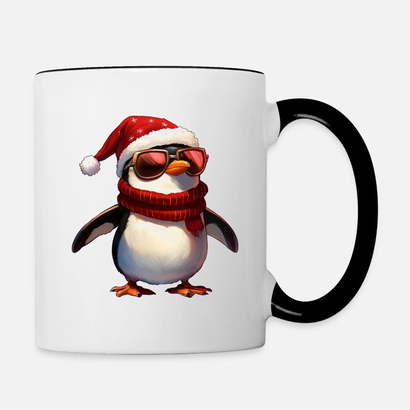 Pingouins Noël / Santa Penguin - Mug contrasté - blanc/noir