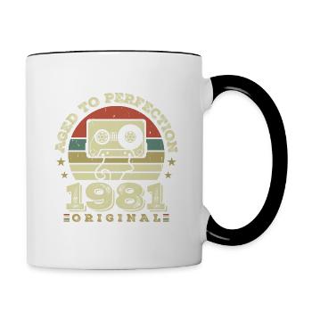 Original Vintage Jubiläumsgeschenkidee 1981 - Tasse zweifarbig - Weiß/Schwarz - Rechts