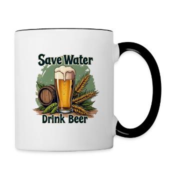 SAVE WATER DRINK BEER - BIERFASS HOPFEN UND MALZ - Tasse zweifarbig - Weiß/Schwarz - Rechts