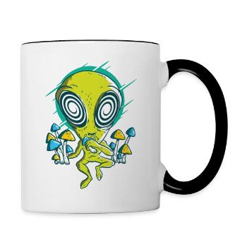 Alien mit Pilzen Hypnose. - Tasse zweifarbig - Weiß/Schwarz - Rechts