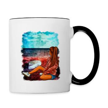 Illustration de fille mer plage | Oeuvre de Yolo - Mug contrasté - blanc/noir - Droite