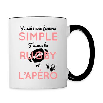 Rugby - Femme simple aime le rugby et l'apéro - Mug contrasté - blanc/noir - Droite