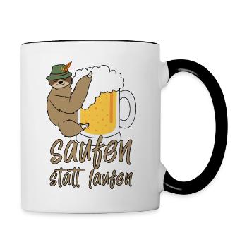 Saufen statt Laufen Faultier Bier Lustige Sprüche - Tasse zweifarbig - Weiß/Schwarz - Rechts