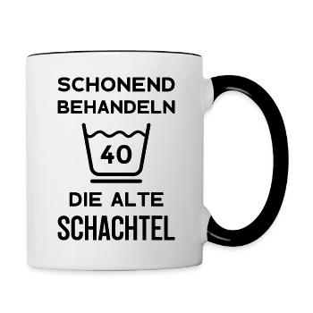 40. GEBURTSTAG FRAU ALTE SCHACHTEL 40 JAHRE - Tasse zweifarbig - Weiß/Schwarz - Rechts