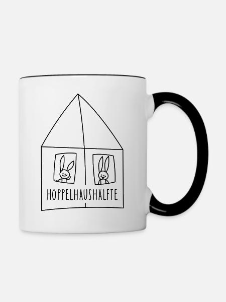 Lustige Hasen im Häuschen - Tasse zweifarbig - Weiß/Schwarz